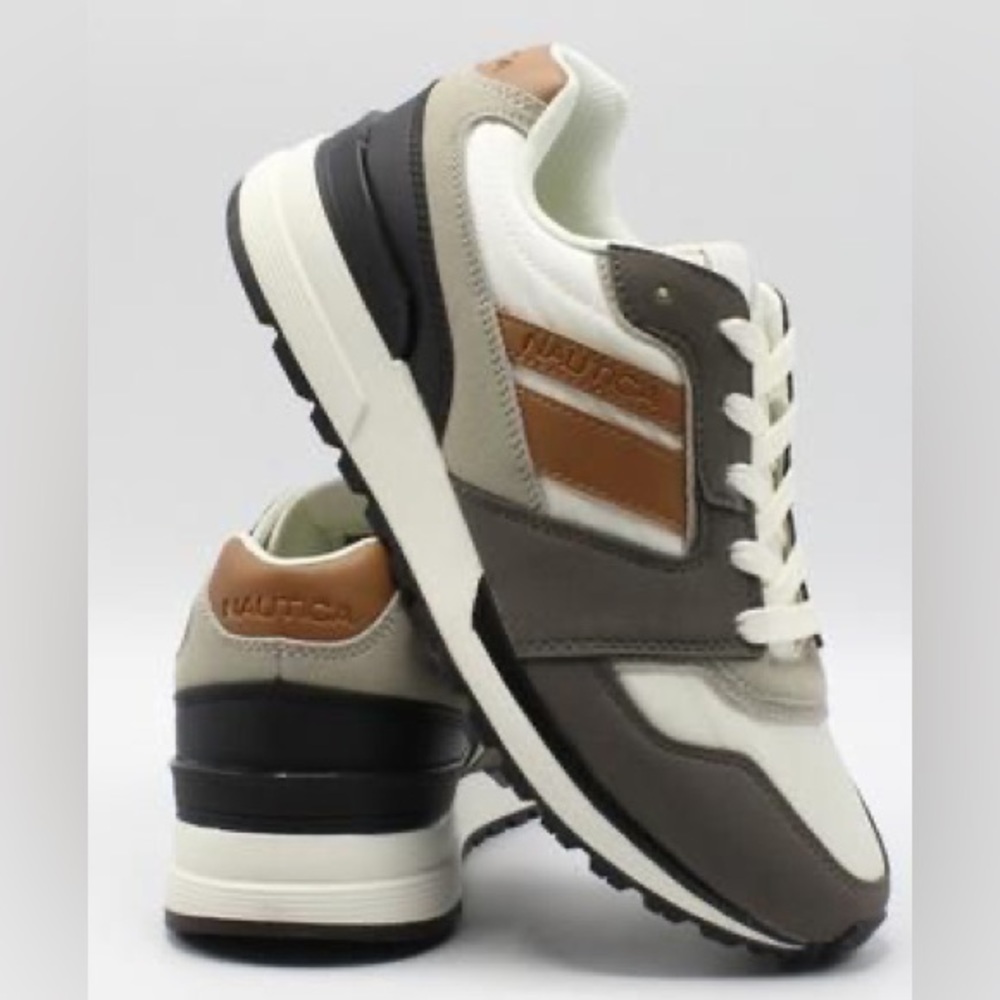 Sz 7.5 Men's Nautica Casual Sneakers Low-top Lace-up Fabric & Faux Leather Upper